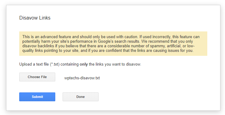 disavow tool at gsc