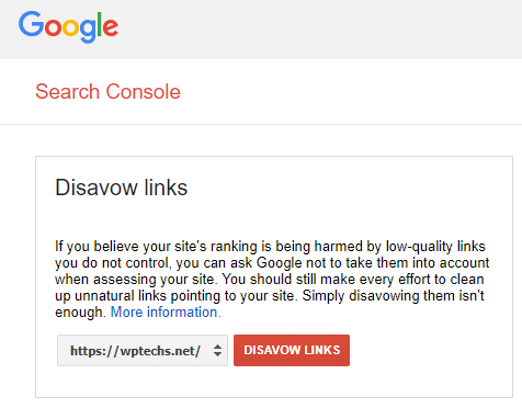 select domain disavow tool at gsc
